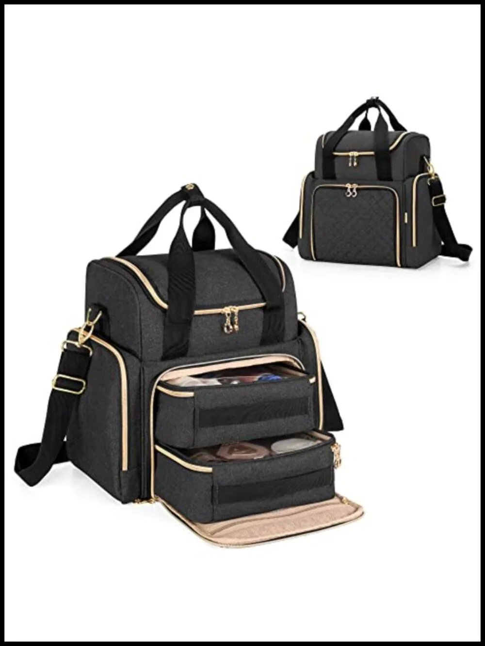 Large Travel Makeup Bag with Removable Cases, Padded Nylon Cosmetic Organizer,